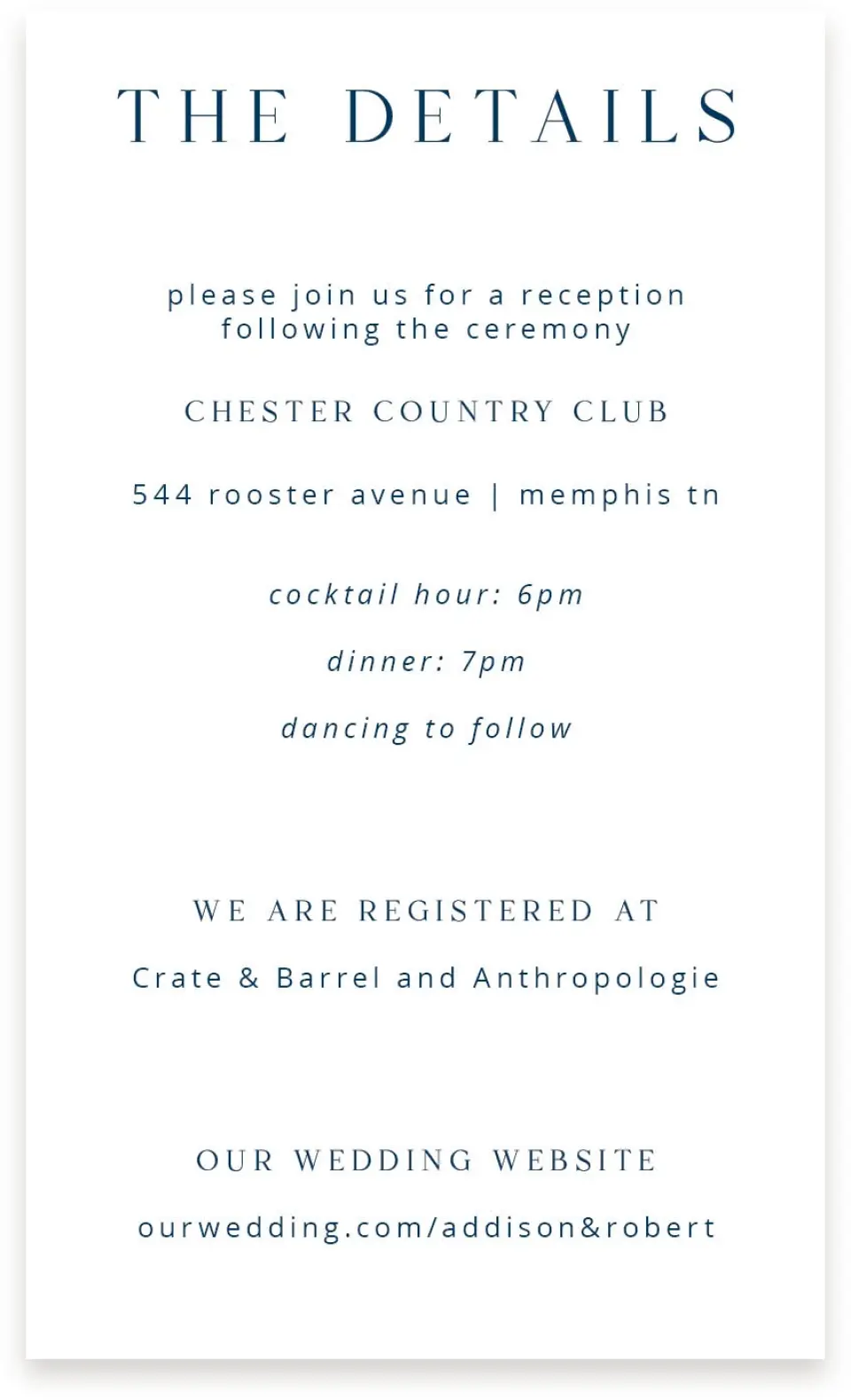 This is a  4" x 6.75" Enclosure Cards (Pocket Invitation) called The Addison printed in full color on Premium Smooth paper