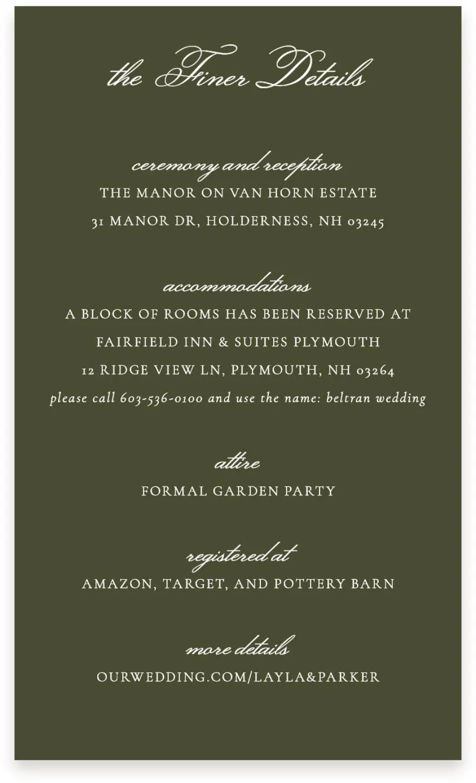 This is a  4" x 6.75" Enclosure Cards (Pocket Invitation) called Holderness printed in full color on Premium Smooth paper