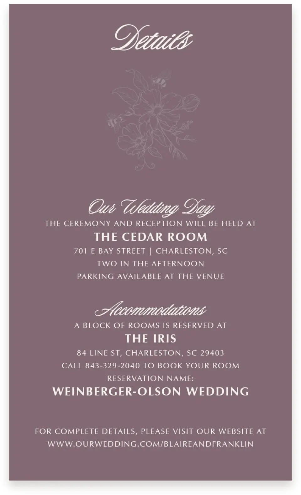 This is a  4" x 6.75" Enclosure Cards (Pocket Invitation) called Charleston printed in full color on Premium Smooth paper