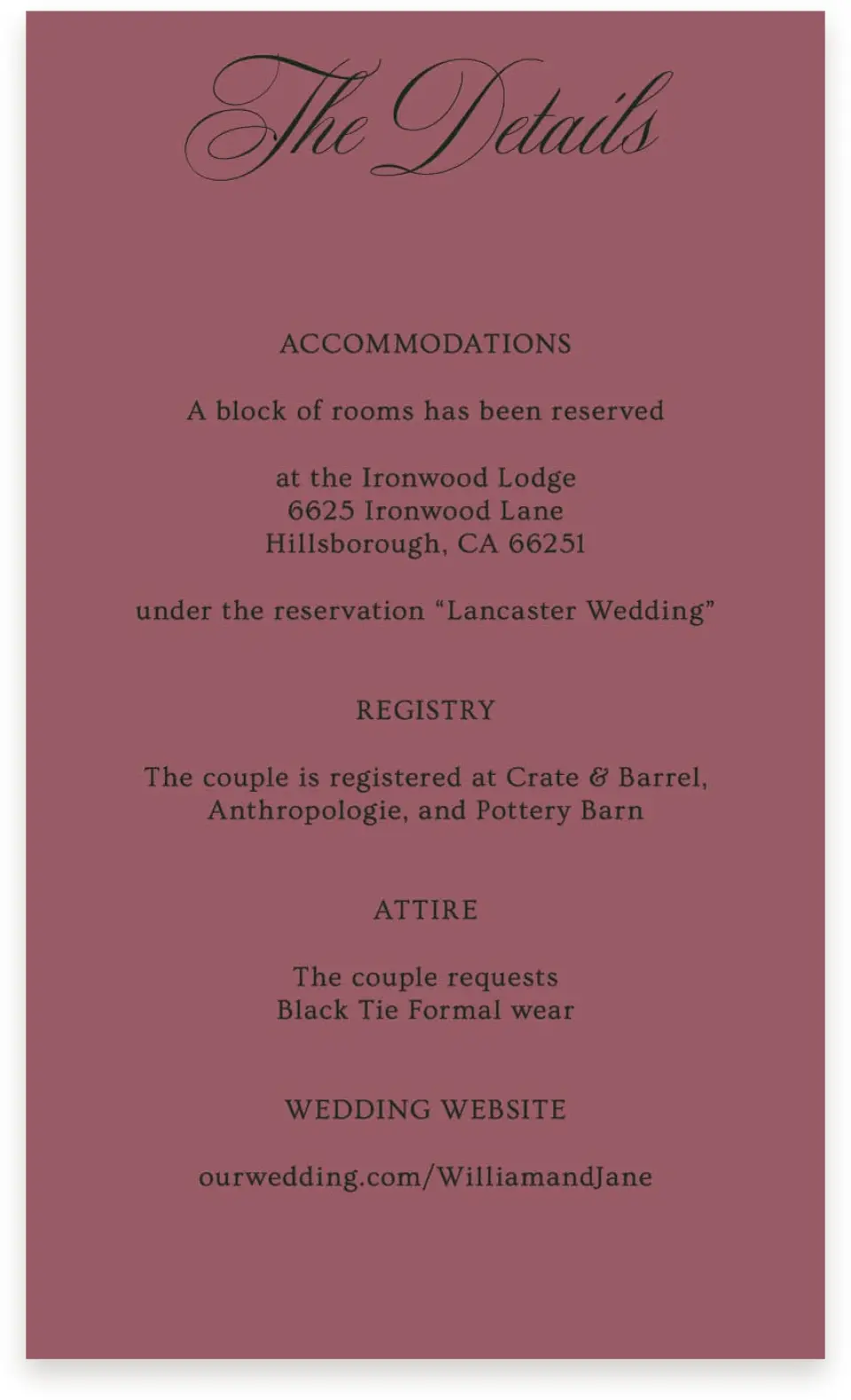 This is a  4" x 6.75" Enclosure Cards (Pocket Invitation) called Hillsborough printed in full color on Premium Smooth paper