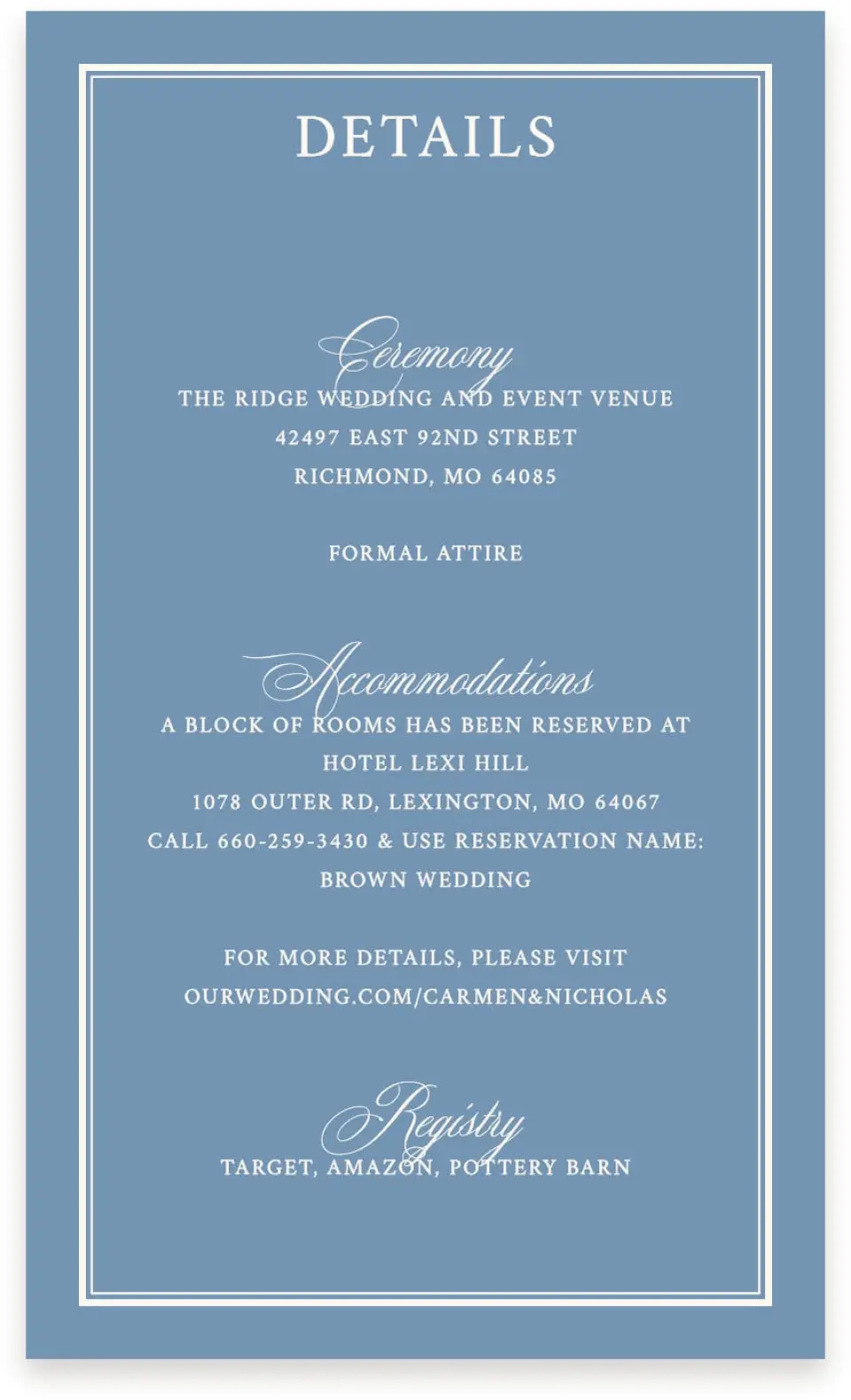 This is a  4" x 6.75" Enclosure Cards (Pocket Invitation) called Vintage Reverie printed in full color on Premium Smooth paper