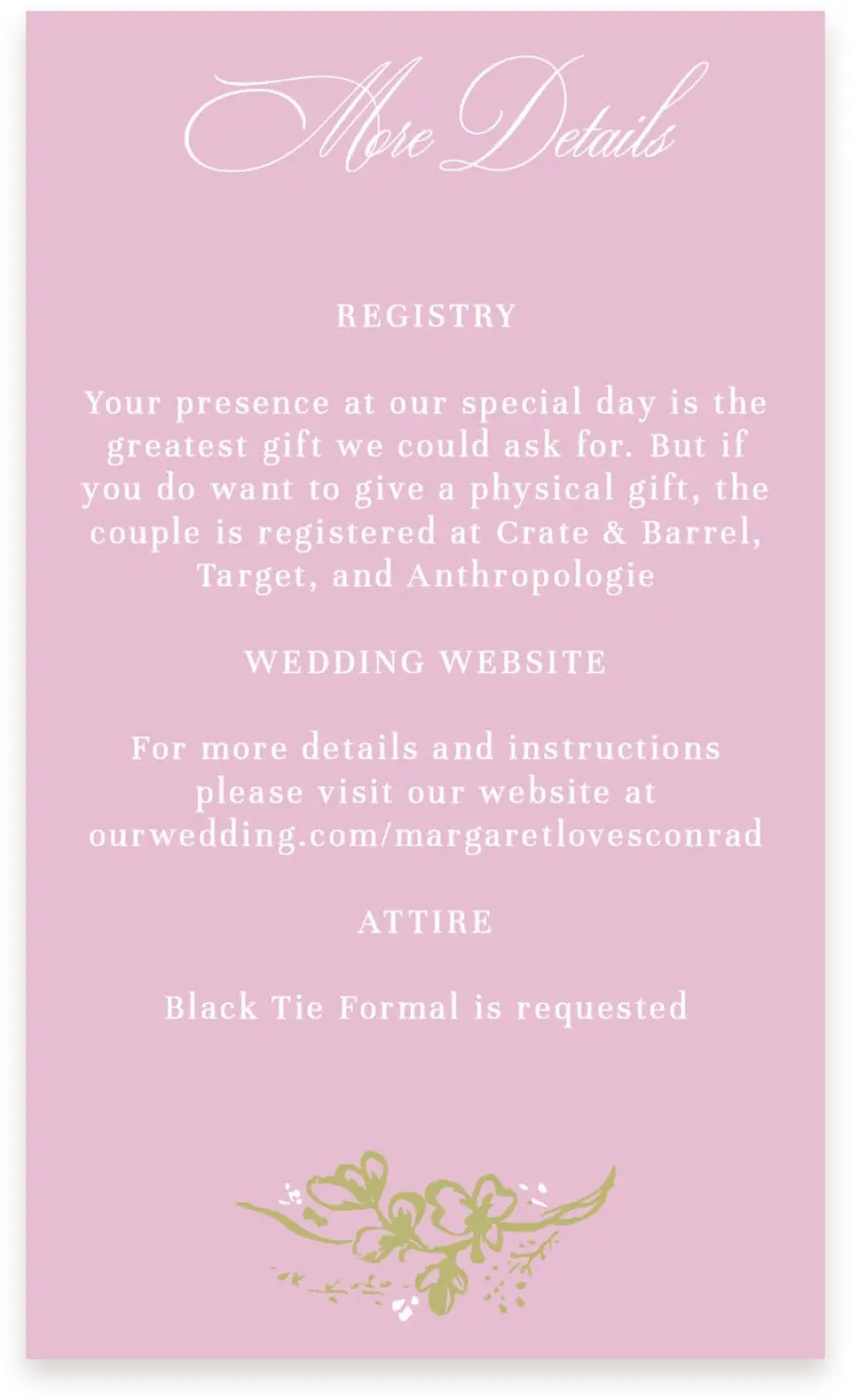 This is a  4" x 6.75" Enclosure Cards (Pocket Invitation) called Evening in Bloom printed in full color on Premium Smooth paper