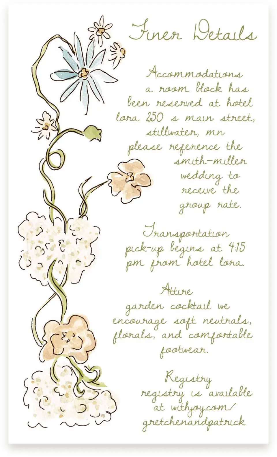 This is a  4" x 6.75" Enclosure Cards (Pocket Invitation) called Soft Garden Vows printed in full color with Silver foil on Luxe Satin (coated) paper