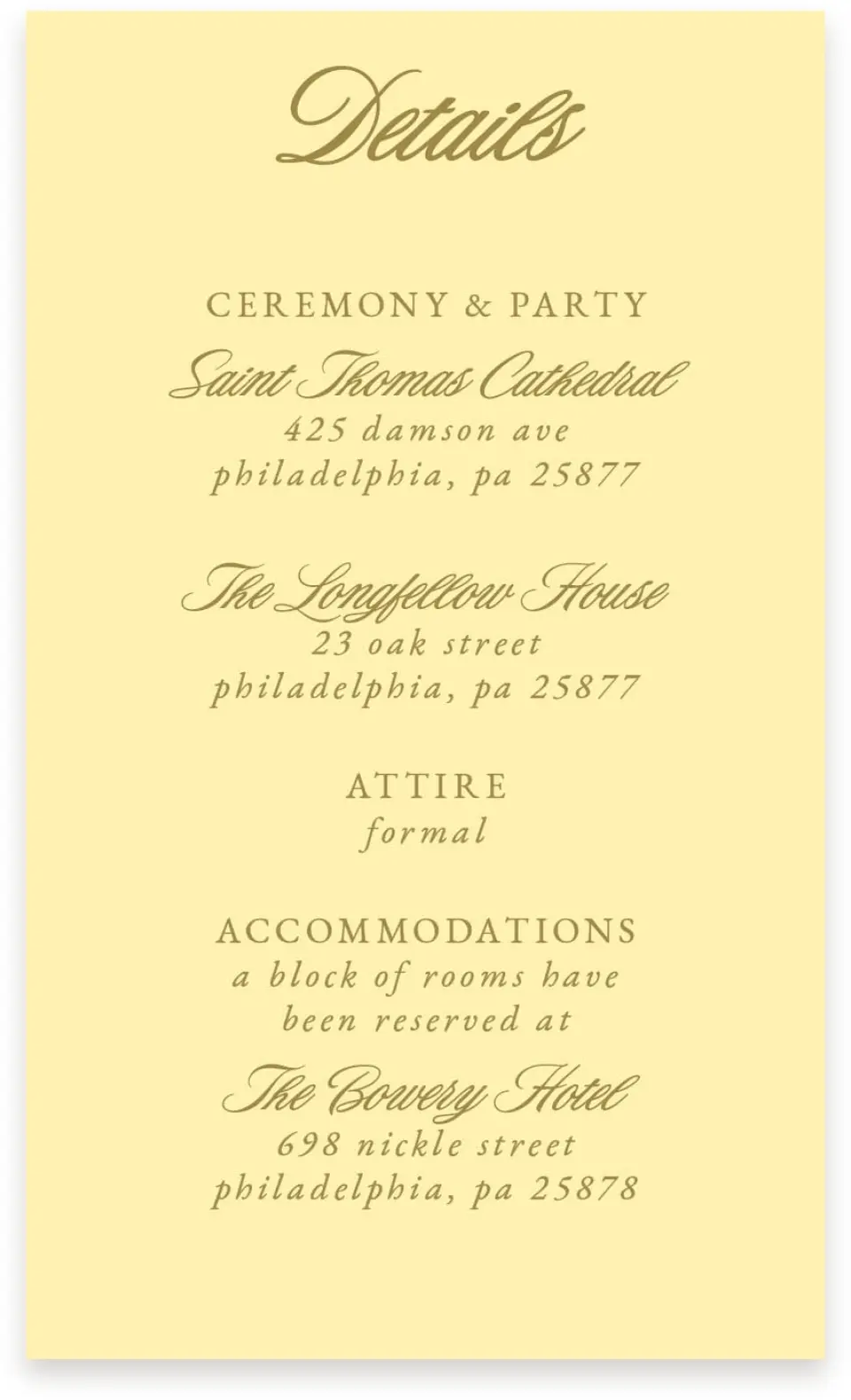 This is a  4" x 6.75" Enclosure Cards (Pocket Invitation) called The Jillian printed in full color with Rose Gold foil on Luxe Satin (coated) paper