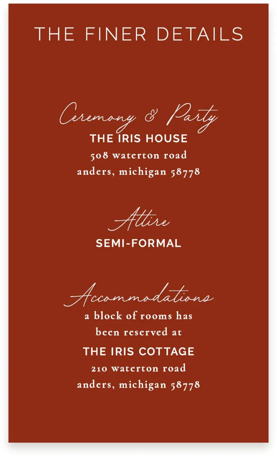 This is a  4" x 6.75" Enclosure Cards (Pocket Invitation) called The Chelsea printed in full color with Rose Gold foil on Luxe Satin (coated) paper