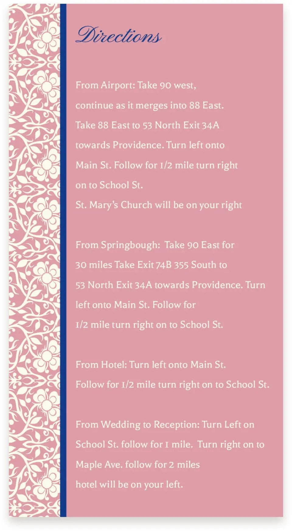 This is a  4" x 7.5" Information Cards (Pocket Invitation) called Floral Ornament printed in full color on Premium Smooth paper