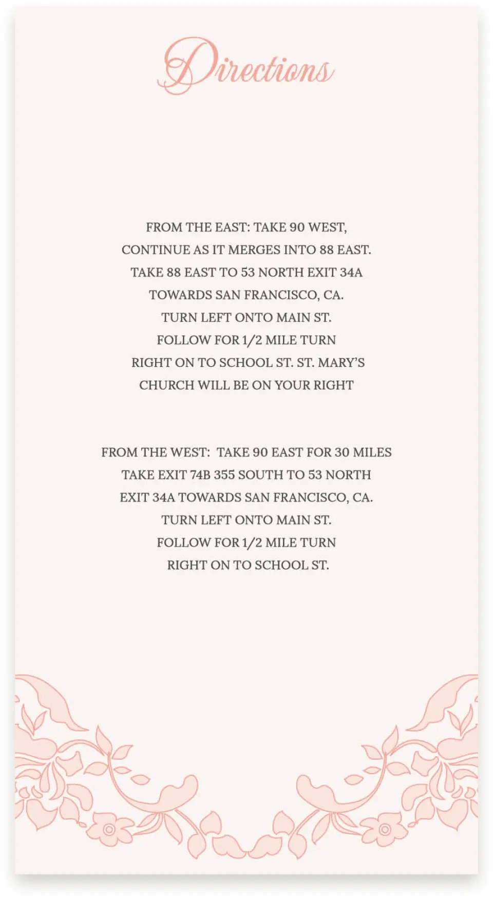 This is a  4" x 7.5" Information Cards (Pocket Invitation) called Vintage Applique printed in full color on Premium Smooth paper