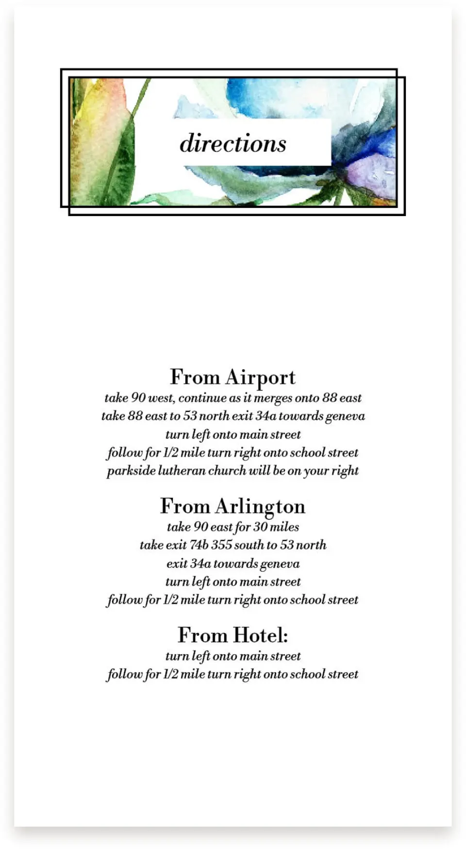 This is a  4" x 7.5" Information Cards (Pocket Invitation) called Floral Watercolor printed in full color on Premium Smooth paper