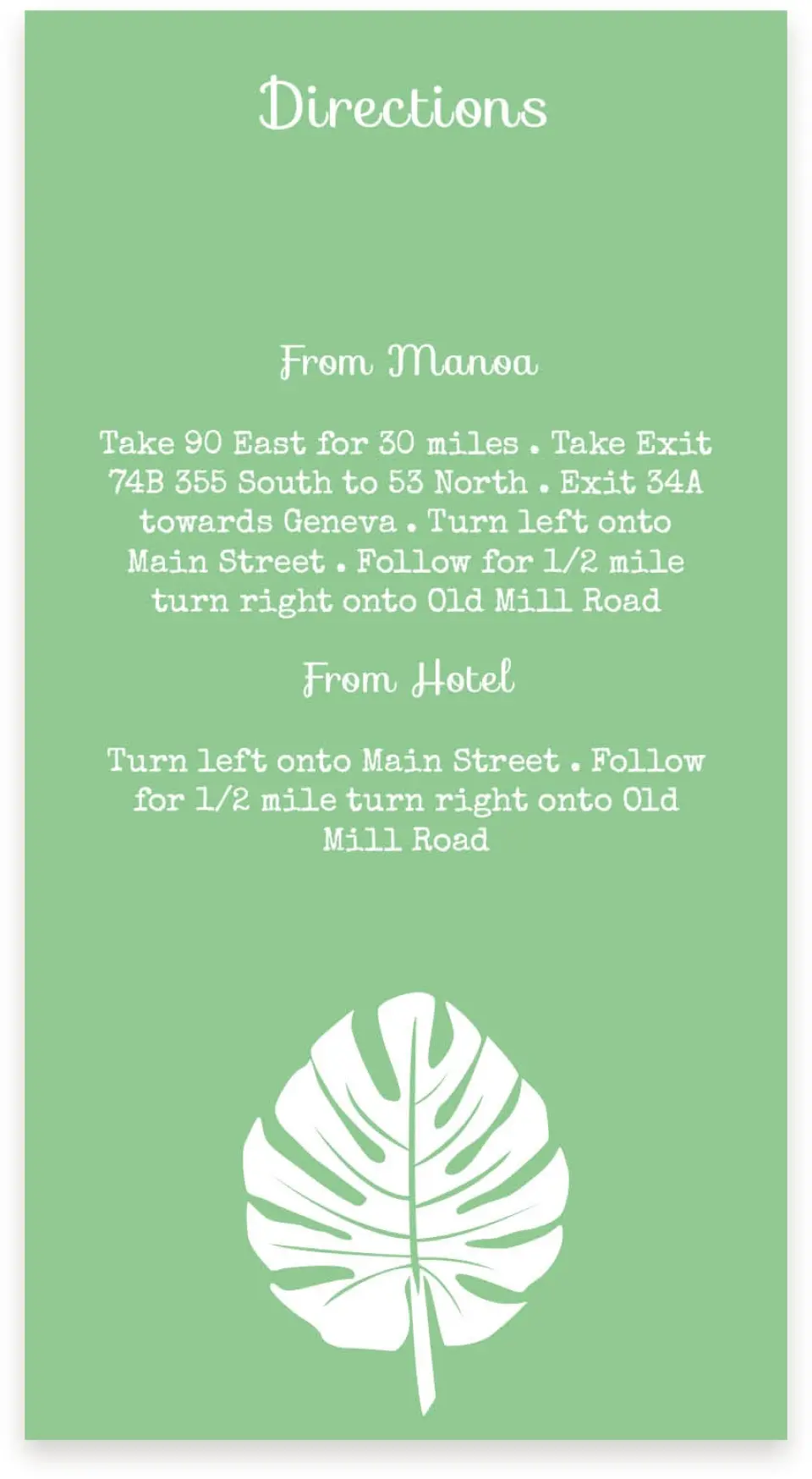 This is a  4" x 7.5" Information Cards (Pocket Invitation) called Palms in Paradise printed in full color on Premium Smooth paper