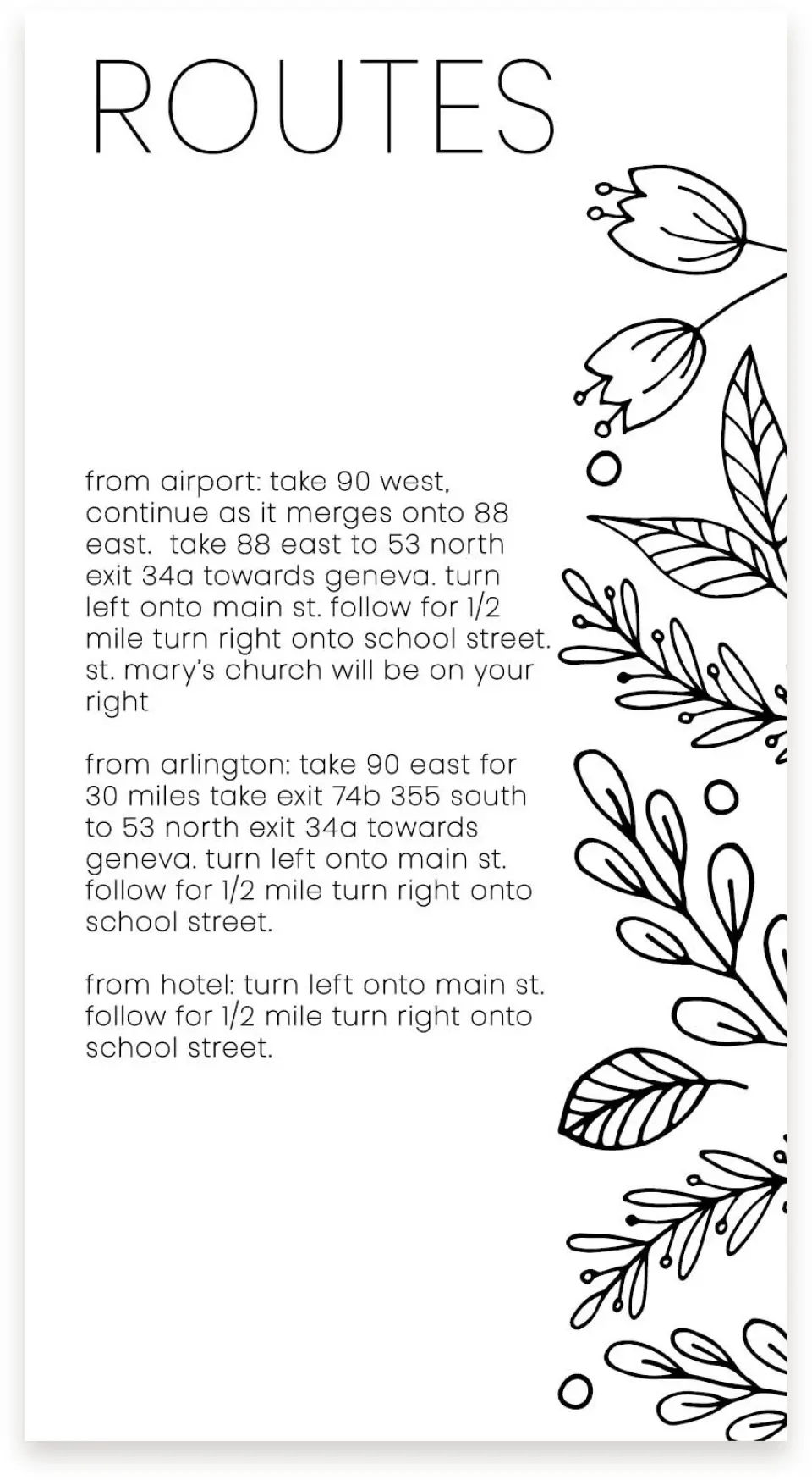 This is a  4" x 7.5" Information Cards (Pocket Invitation) called Budding Bouquet printed in full color on Premium Smooth paper
