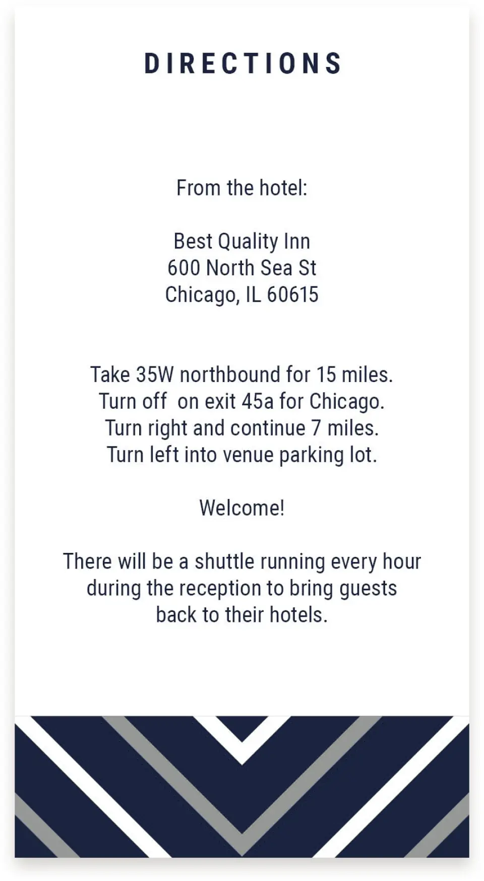 This is a  4" x 7.5" Information Cards (Pocket Invitation) called Posh Chevron printed in full color on Premium Smooth paper