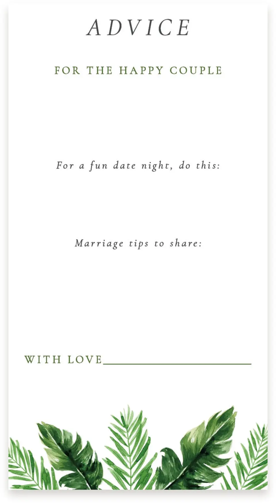 This is a  4" x 7.5" Information Cards (Pocket Invitation) called Beach Palms printed in full color on Premium Smooth paper