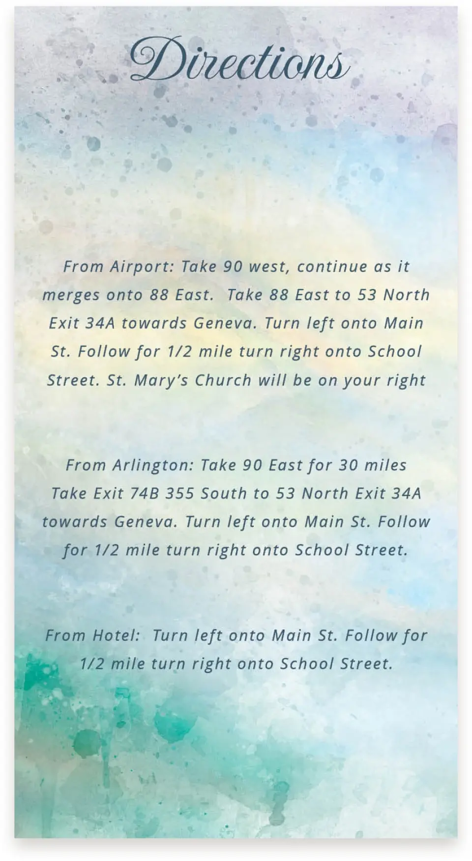 This is a  4" x 7.5" Information Cards (Pocket Invitation) called Dreamy Sky printed in full color on Premium Smooth paper