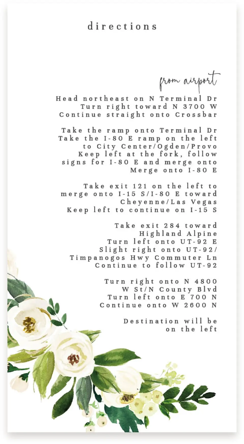 This is a  4" x 7.5" Information Cards (Pocket Invitation) called Wedding Florals printed in full color on Premium Smooth paper