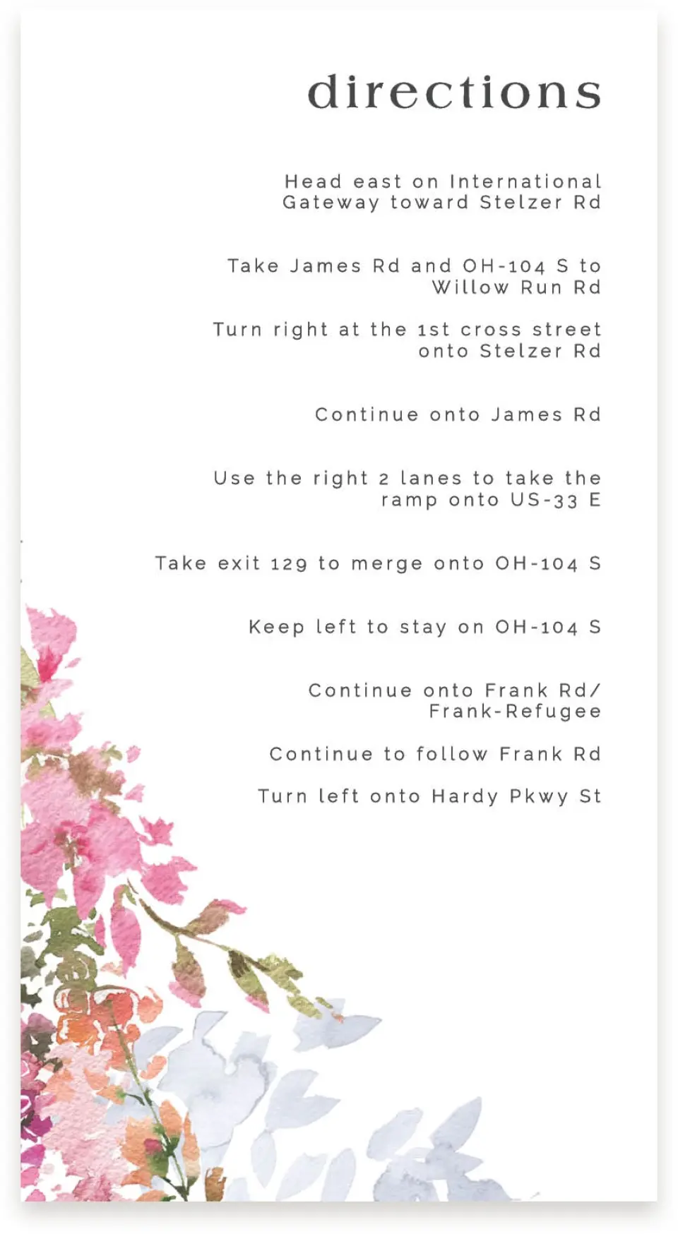 This is a  4" x 7.5" Information Cards (Pocket Invitation) called Blushing Bouquet printed in full color on Premium Smooth paper