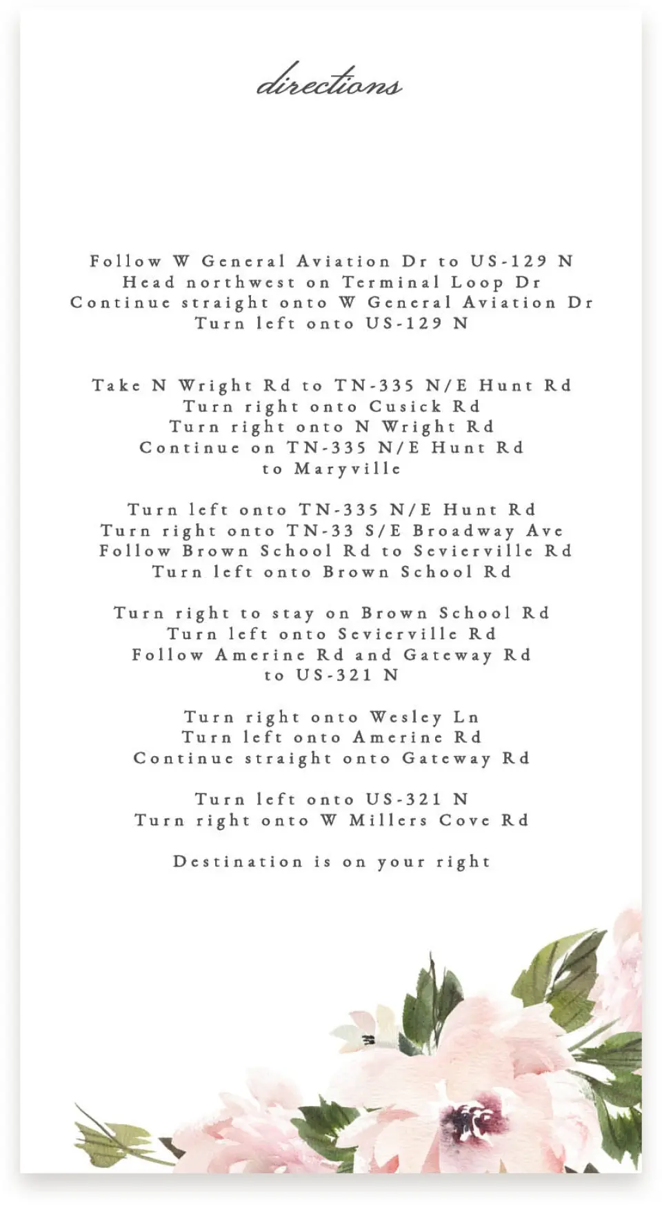 This is a  4" x 7.5" Information Cards (Pocket Invitation) called Sweet Floral printed in full color on Premium Smooth paper