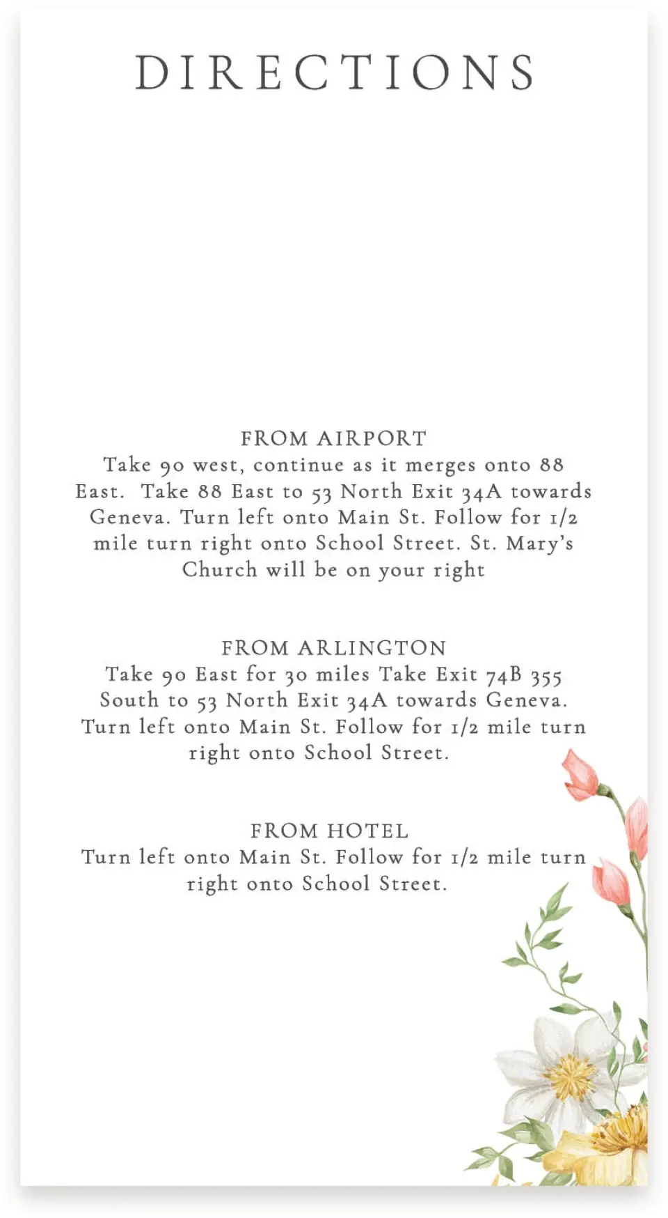 This is a  4" x 7.5" Information Cards (Pocket Invitation) called Secluded Blooms printed in full color on Premium Smooth paper
