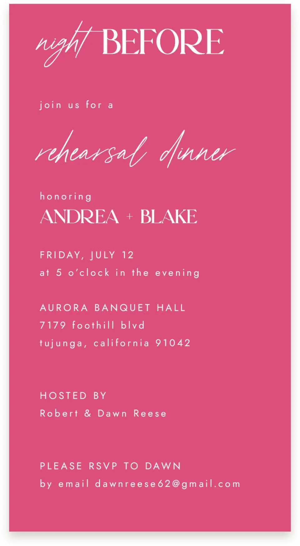 This is a  4" x 7.5" Information Cards (Pocket Invitation) called The Andrea printed in full color on Premium Smooth paper