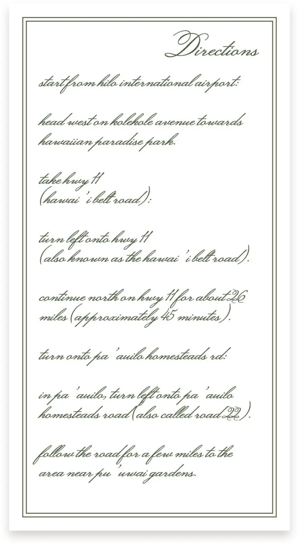 This is a  4" x 7.5" Information Cards (Pocket Invitation) called Aloha Amore printed in full color on Premium Smooth paper
