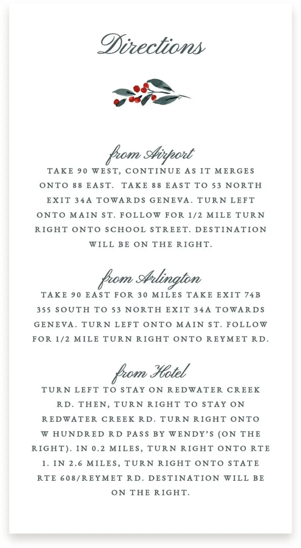 This is a  4" x 7.5" Information Cards (Pocket Invitation) called Heirloom Holly printed in full color on Premium Smooth paper