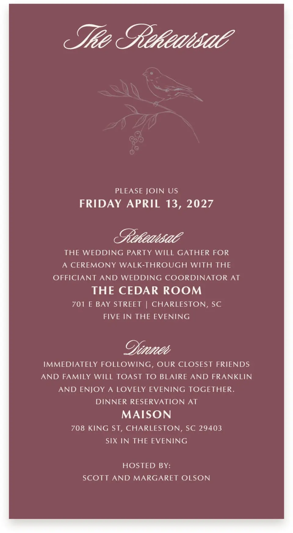This is a  4" x 7.5" Information Cards (Pocket Invitation) called Charleston printed in full color with Silver foil on Luxe Satin (coated) paper