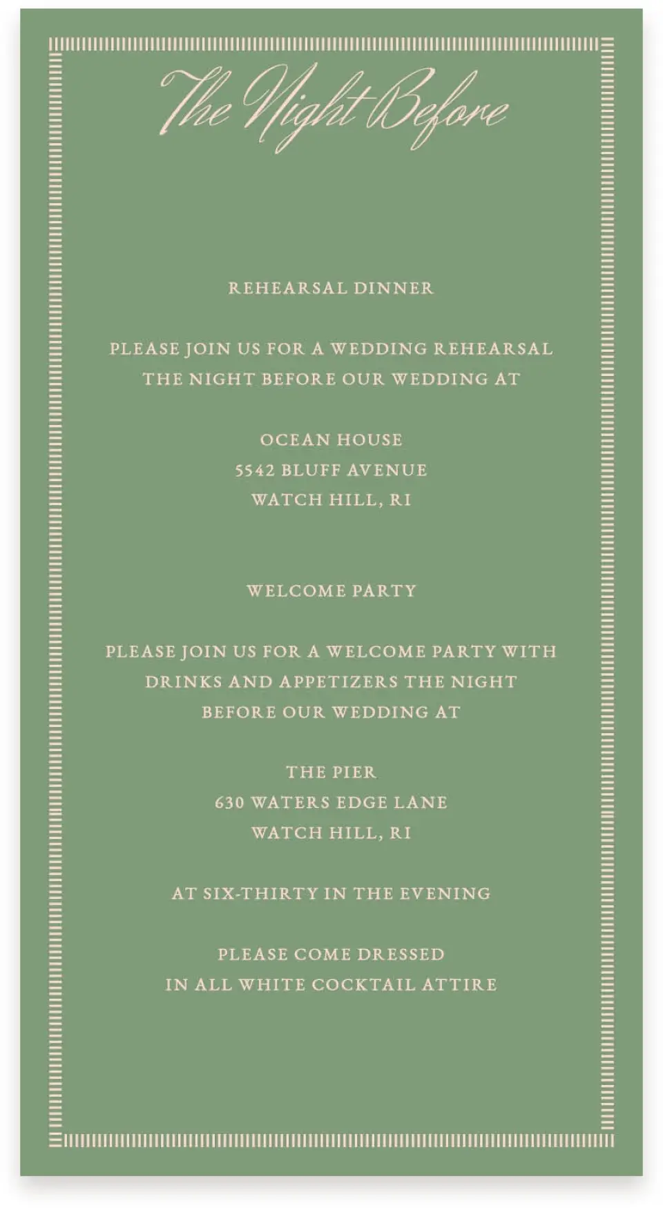 This is a  4" x 7.5" Information Cards (Pocket Invitation) called Watch Hill printed in full color on Premium Smooth paper