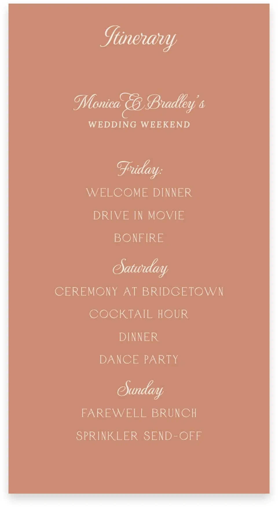This is a  4" x 7.5" Information Cards (Pocket Invitation) called Bridgetown printed in full color on Premium Smooth paper