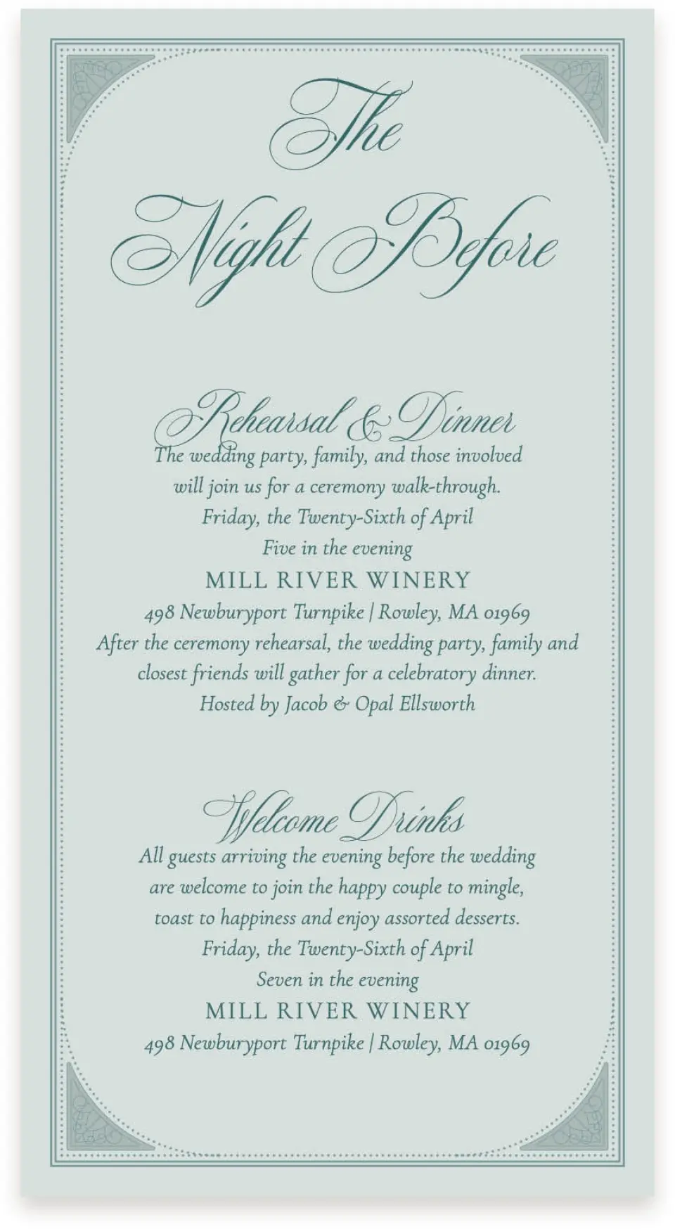 This is a  4" x 7.5" Information Cards (Pocket Invitation) called Delicate Vintage printed in full color with Silver foil on Luxe Satin (coated) paper