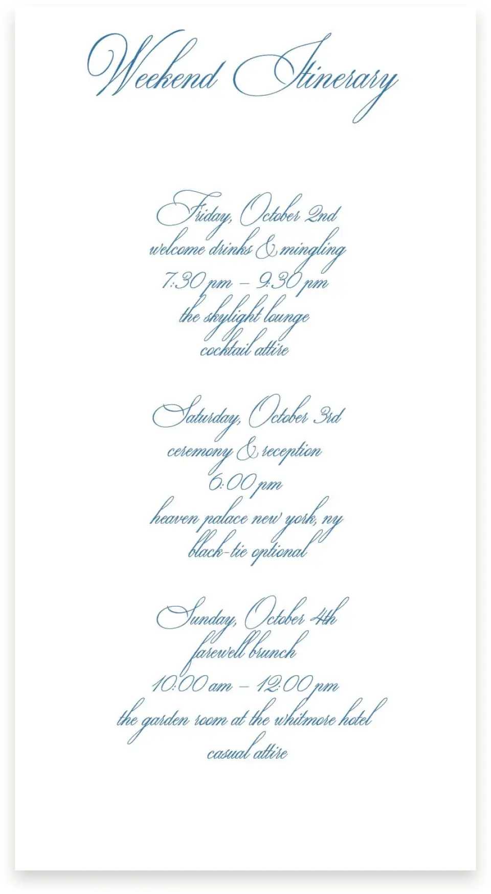 This is a  4" x 7.5" Information Cards (Pocket Invitation) called Blue Toile Romance printed in full color with Silver foil on Luxe Satin (coated) paper