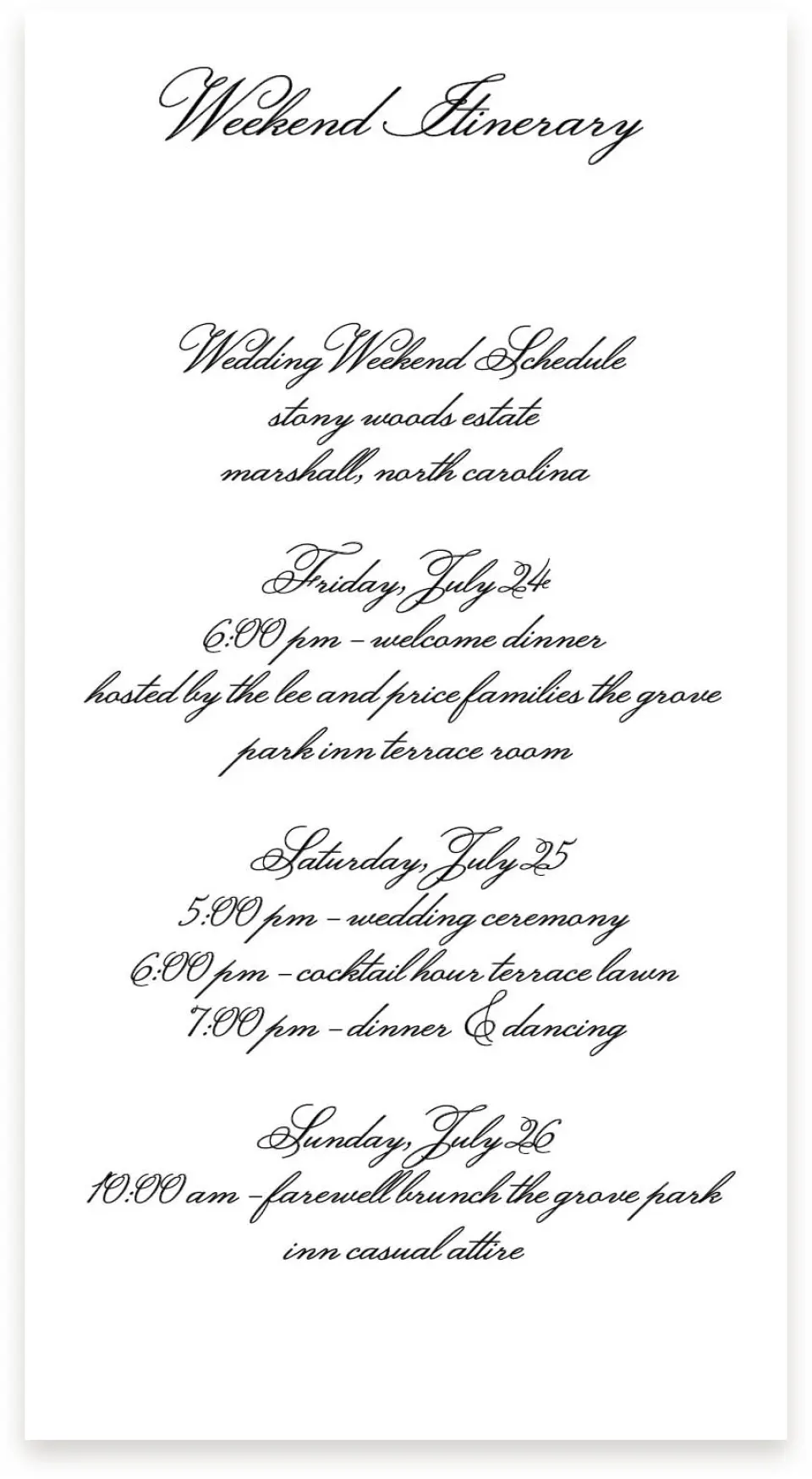 This is a  4" x 7.5" Information Cards (Pocket Invitation) called Formal Script printed in full color with Silver foil on Luxe Satin (coated) paper