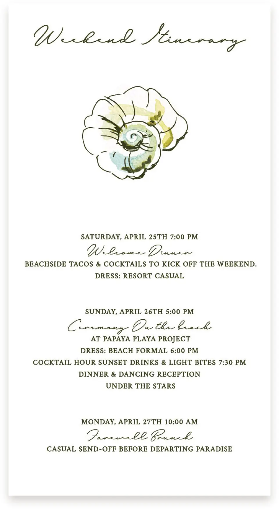 This is a  4" x 7.5" Information Cards (Pocket Invitation) called Whimsical Shells printed in full color on Premium Smooth paper