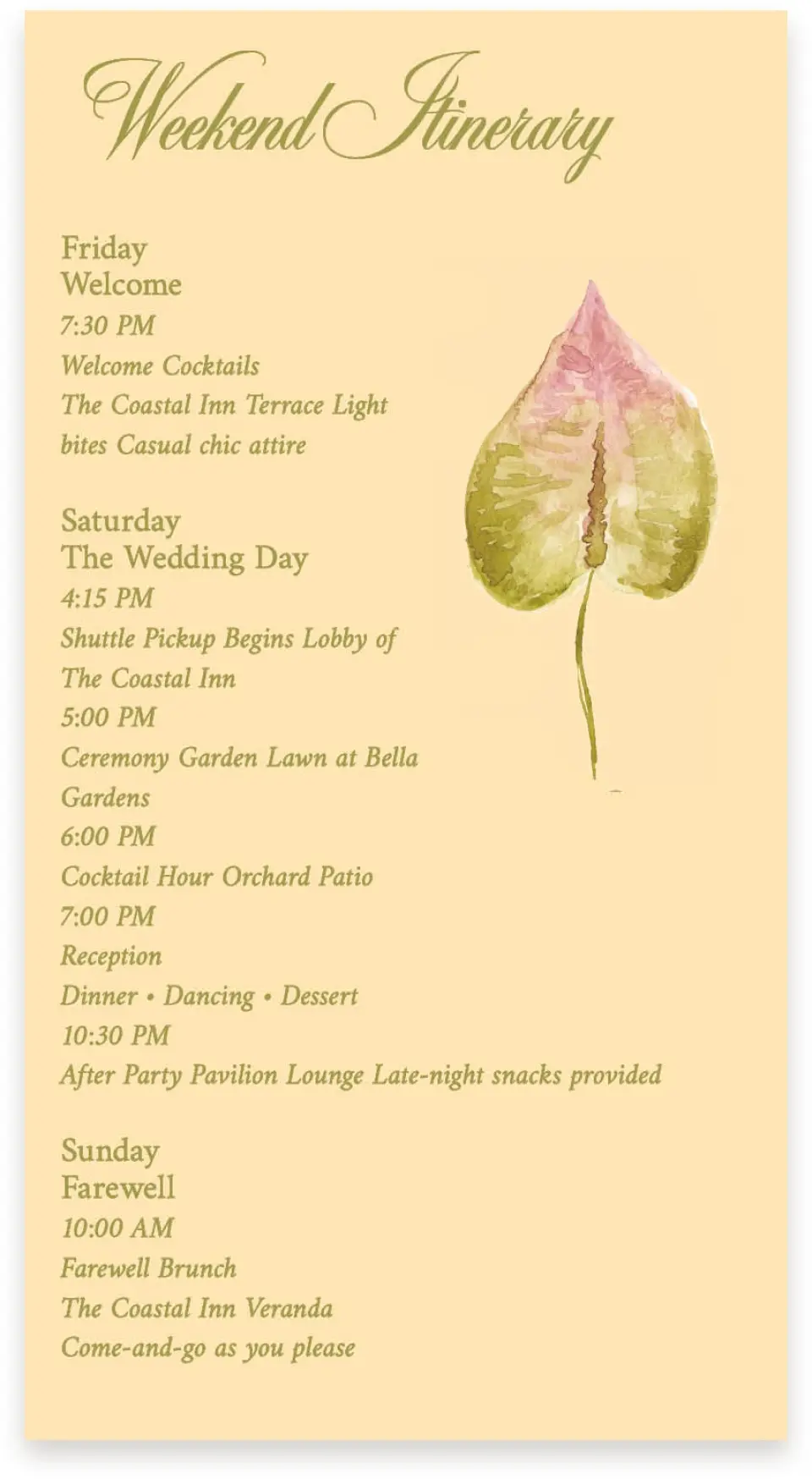 This is a  4" x 7.5" Information Cards (Pocket Invitation) called Paradise in Bloom printed in full color with Silver foil on Luxe Satin (coated) paper