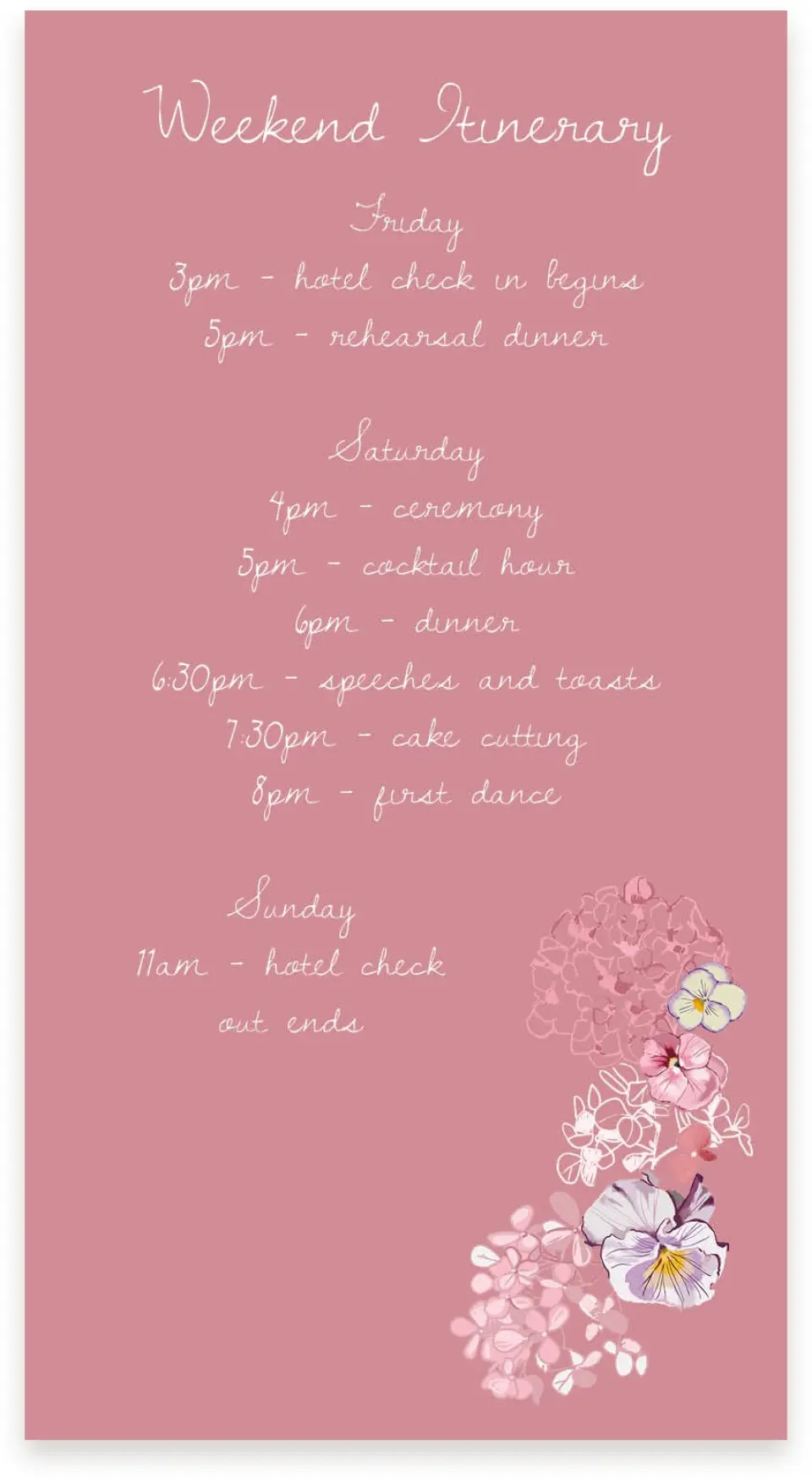 This is a  4" x 7.5" Information Cards (Pocket Invitation) called Blushing Whimsy printed in full color with Gold foil on Premium Smooth paper