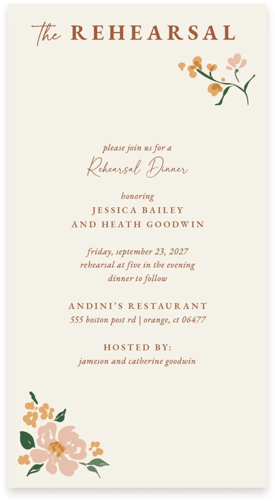 This is a  4" x 7.5" Information Cards (Pocket Invitation) called Plush Petals printed in full color with Gold foil on Premium Smooth paper