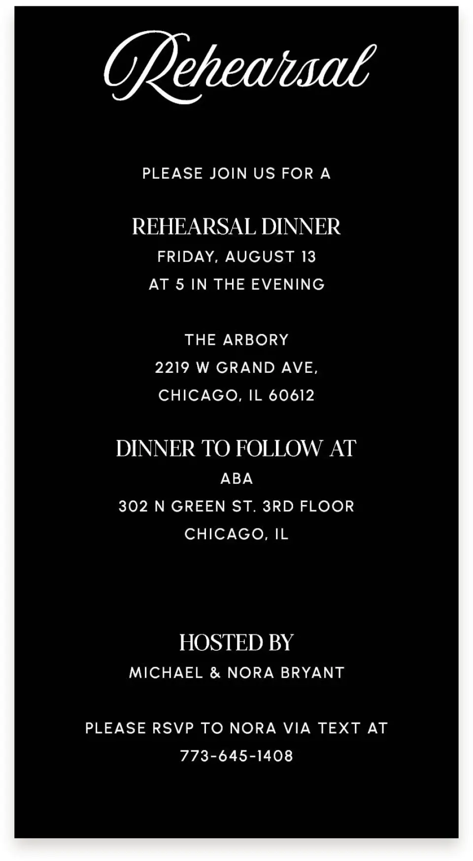 This is a  4" x 7.5" Information Cards (Pocket Invitation) called The Mallory printed in full color with Rose Gold foil on Luxe Satin (coated) paper