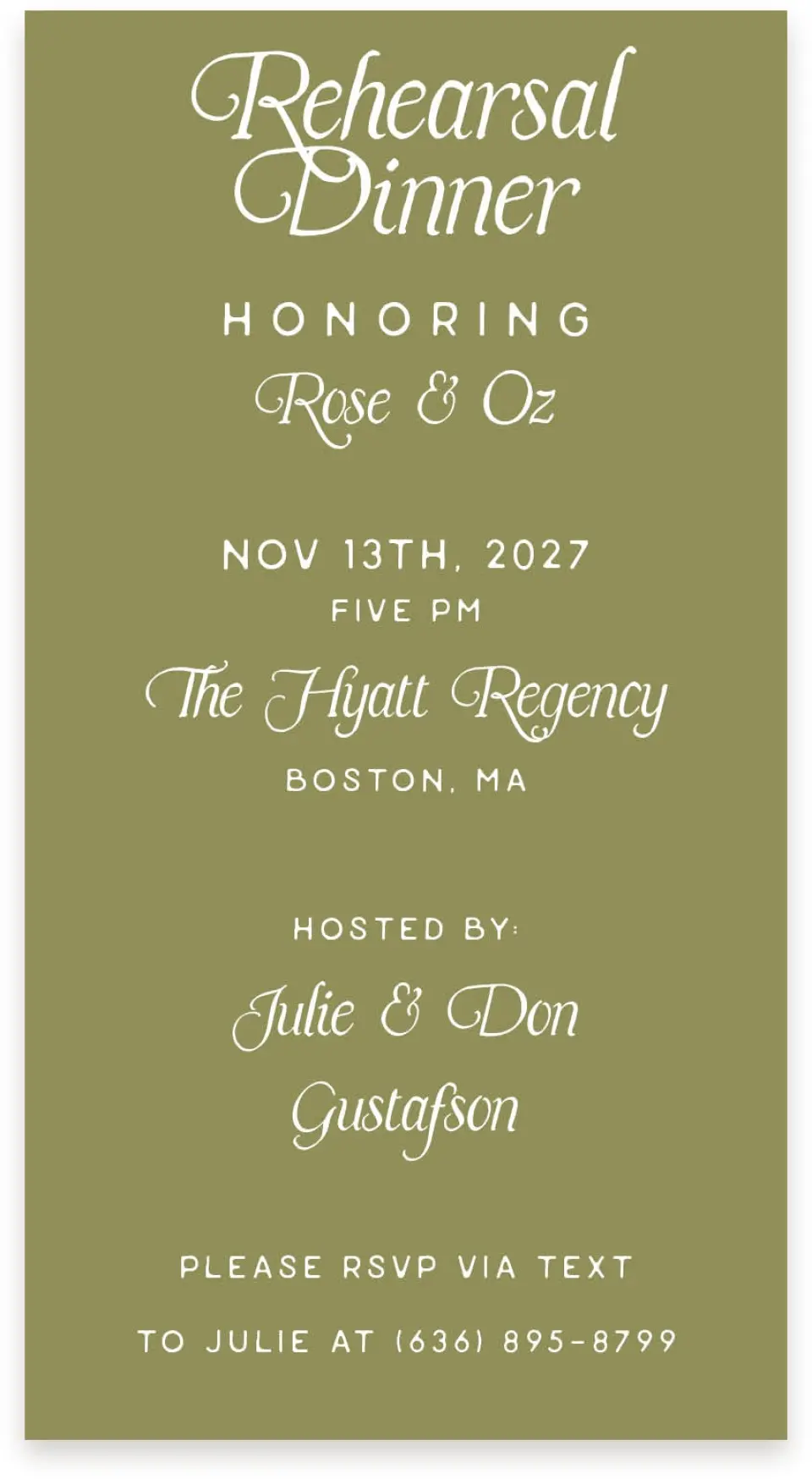 This is a  4" x 7.5" Information Cards (Pocket Invitation) called The Rosemary printed in full color with Rose Gold foil on Luxe Satin (coated) paper