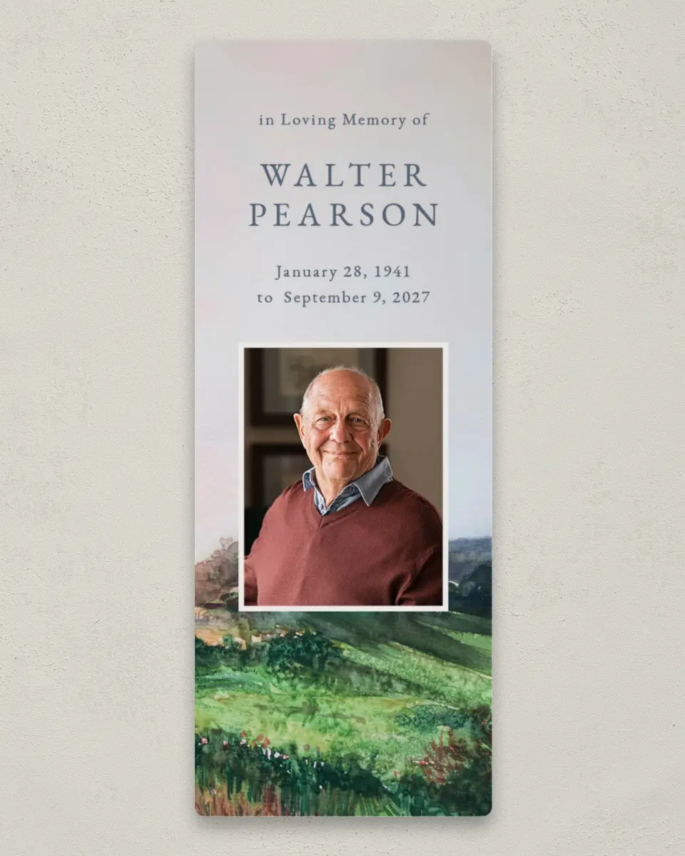 This is a 2¼" x 5⅞" Save the Date Magnet called Peaceful Horizon printed in full color with a Luxe Satin finish