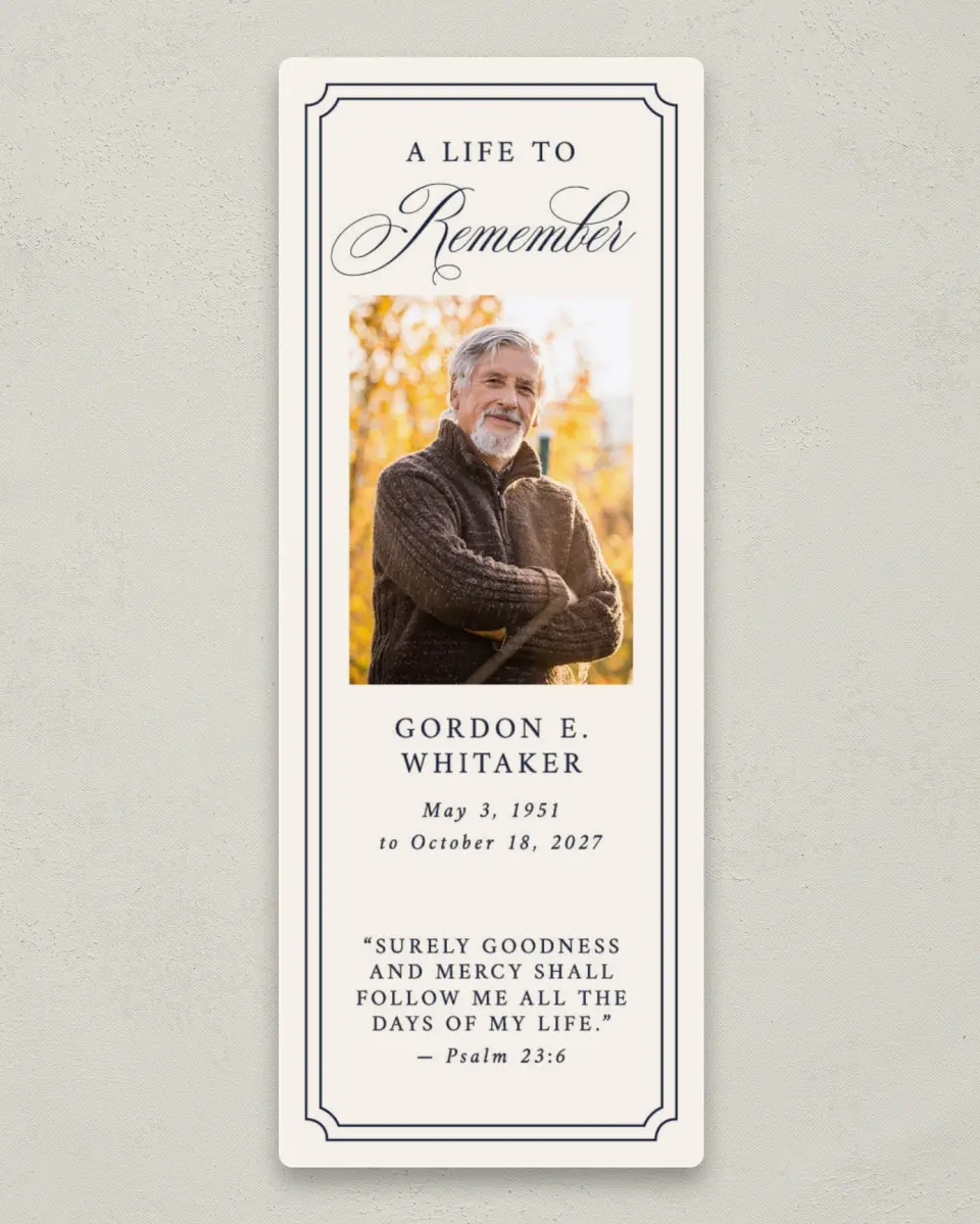 This is a 2¼" x 5⅞" Save the Date Magnet called Framed Remembrance printed in full color with a Luxe Satin finish
