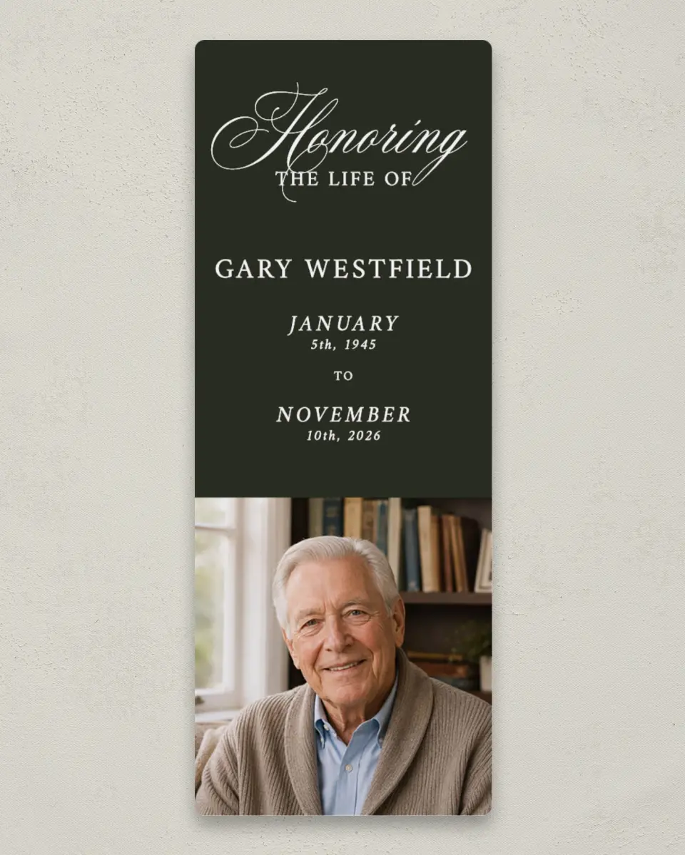 This is a 2¼" x 5⅞" Save the Date Magnet called Leaving a Legacy printed in full color with a Luxe Satin finish