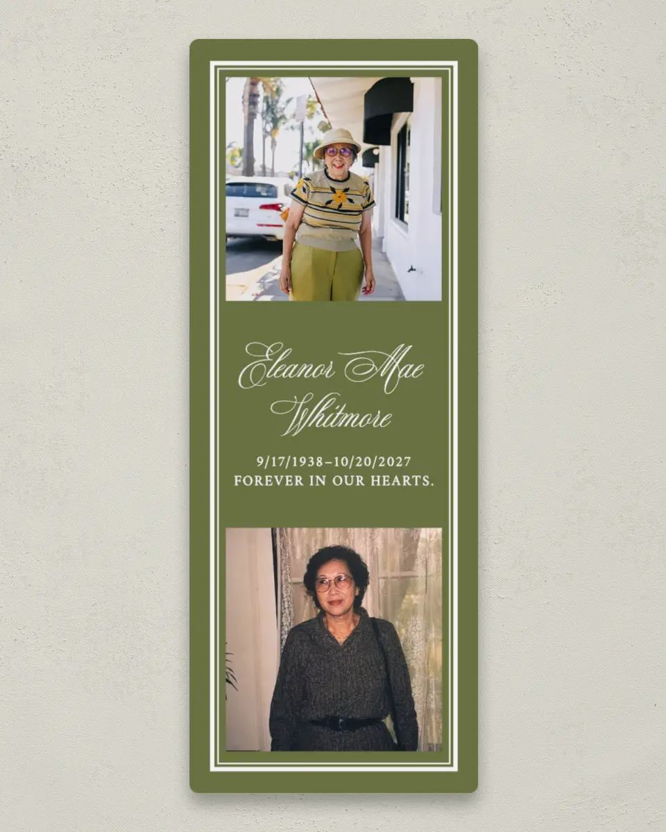 This is a 2¼" x 5⅞" Save the Date Magnet called In Remembrance printed in full color with a Luxe Satin finish
