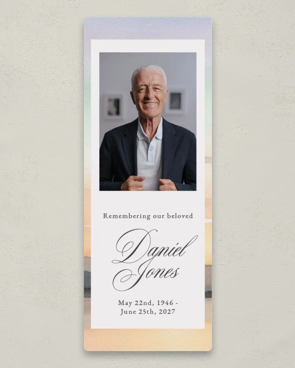 This is a 2¼" x 5⅞" Save the Date Magnet called Our Beloved printed in full color with a Luxe Satin finish