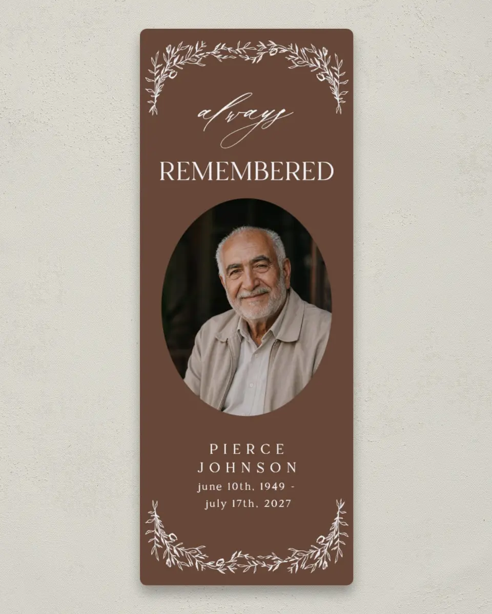This is a 2¼" x 5⅞" Save the Date Magnet called With Loving Memory printed in full color with a Luxe Satin finish