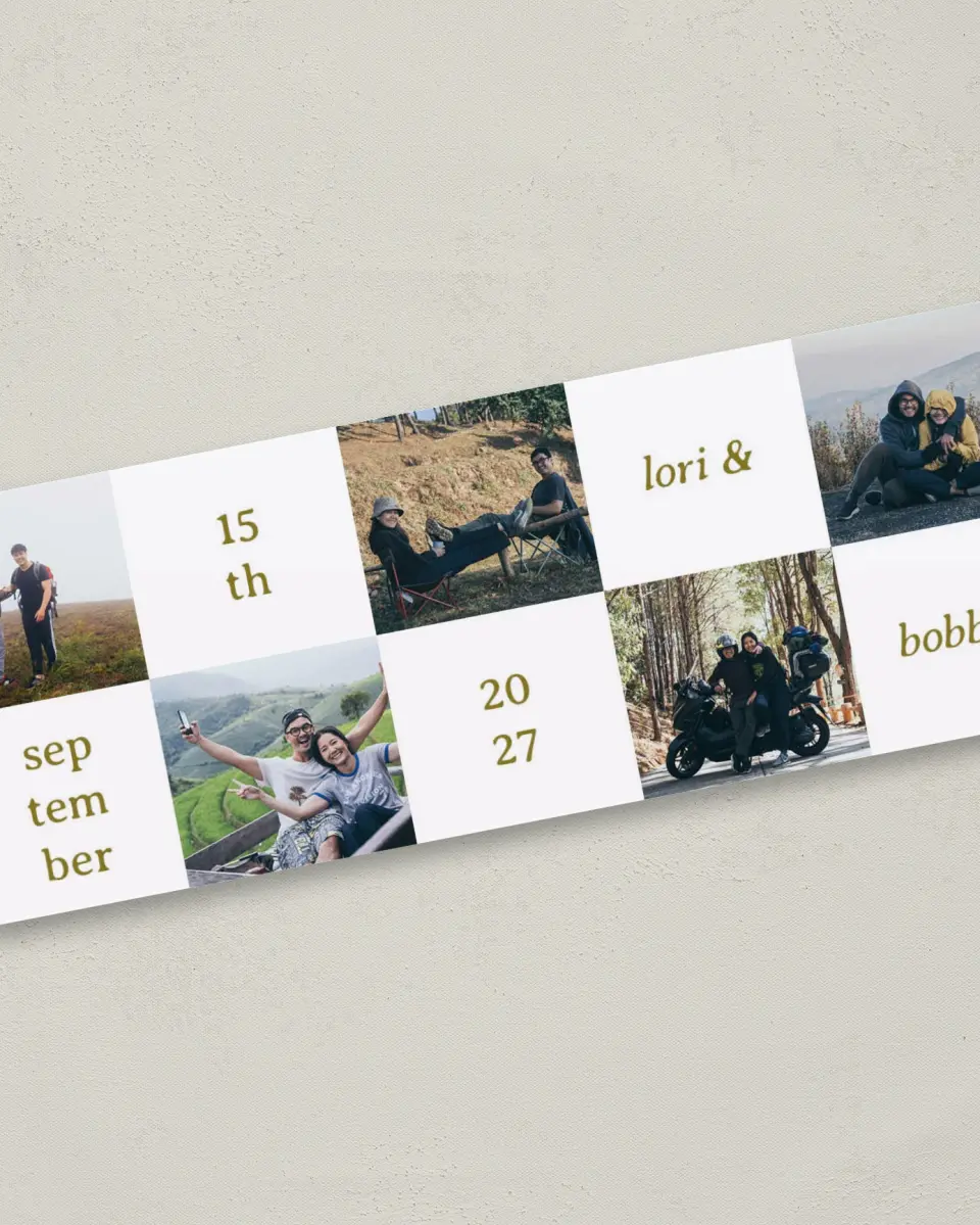 This is a 2¼" x 5⅞" Save the Date Magnet called Hopscotch Love printed in full color with a Luxe Satin finish