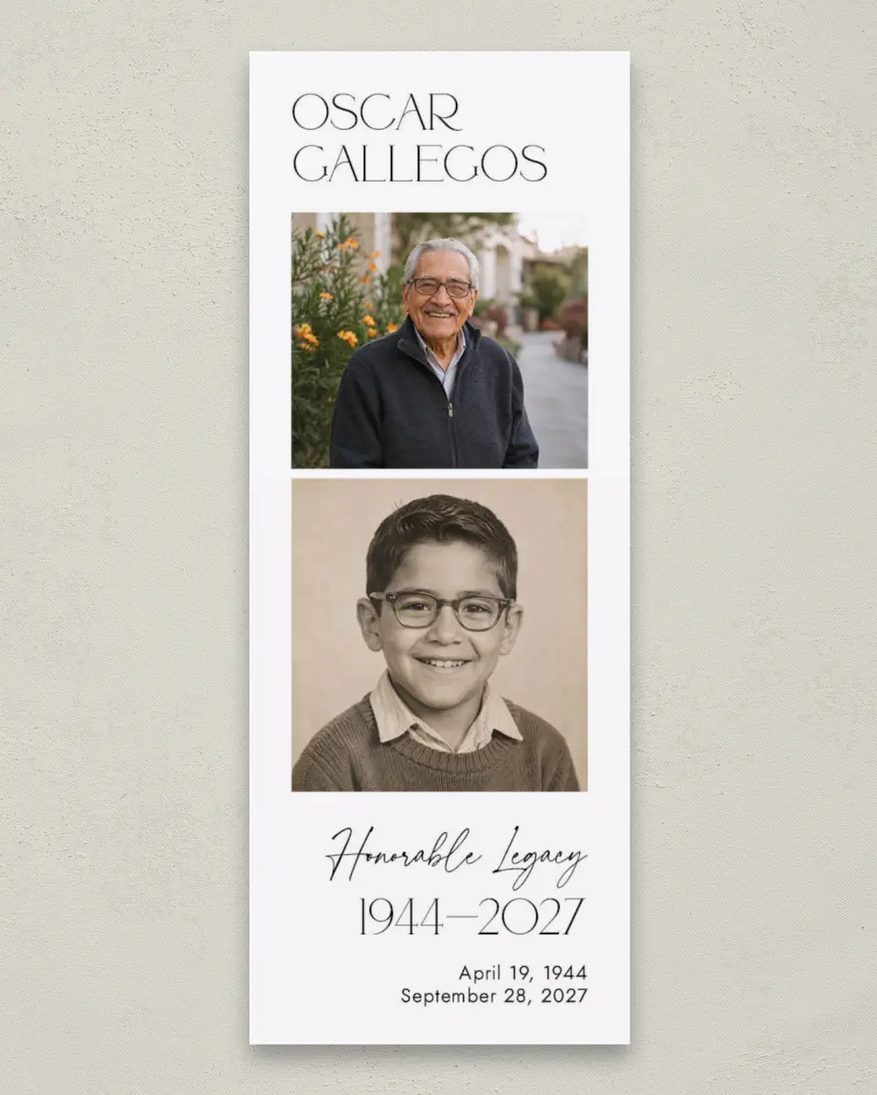 This is a 2¼" x 5⅞" Memorial Bookmark called Honorable Life printed in full color on Premium Smooth paper