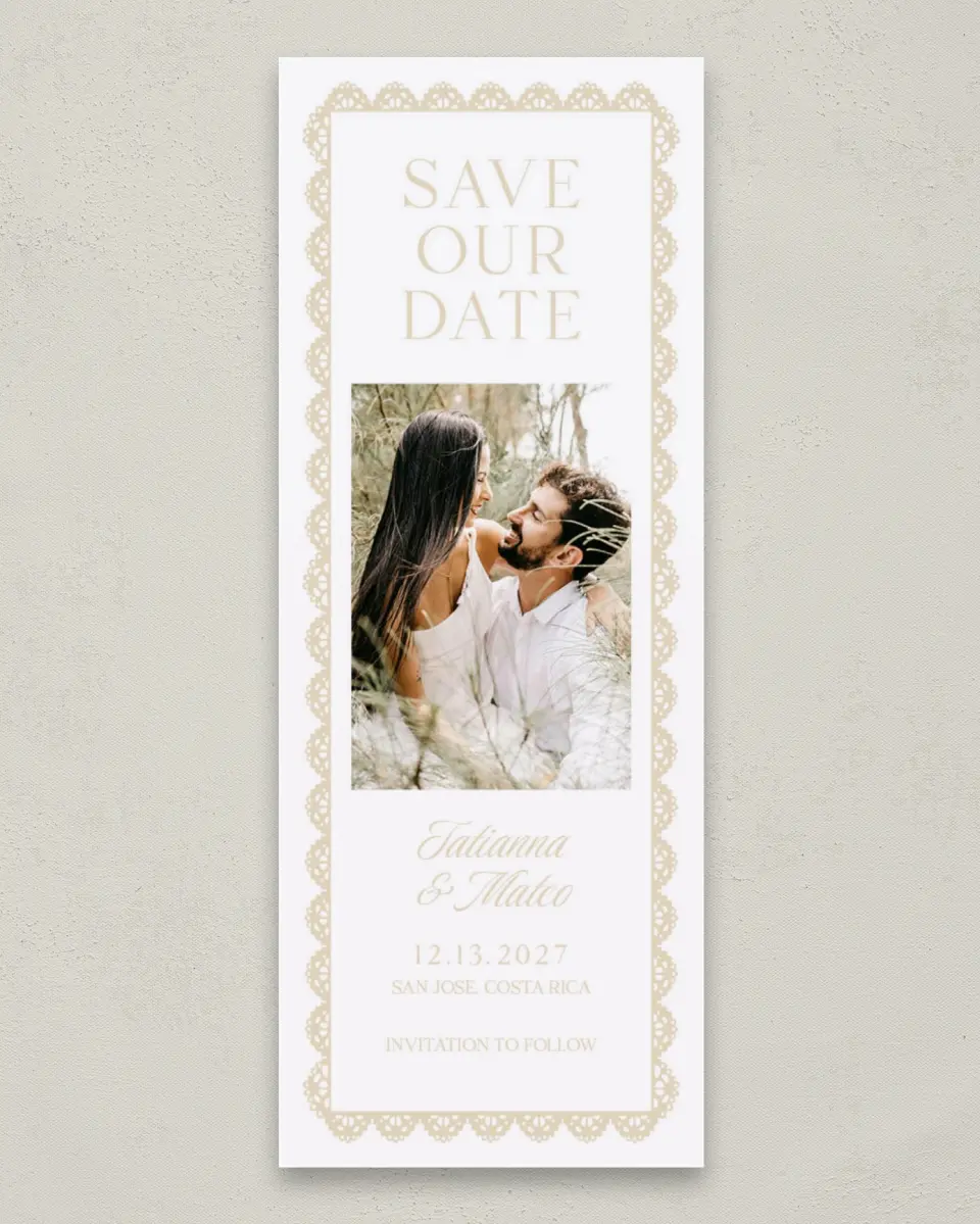 This is a 2¼" x 5⅞" Birth Announcement Card called Love Without End printed in full color on Premium Smooth paper
