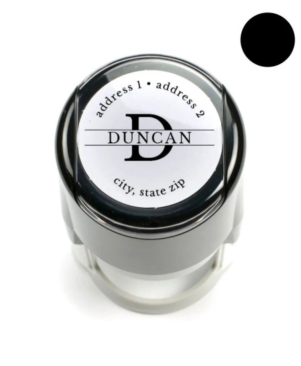 This is a 1 9/16" Self-Inking Stamp called Circular Monogram printed in full color
