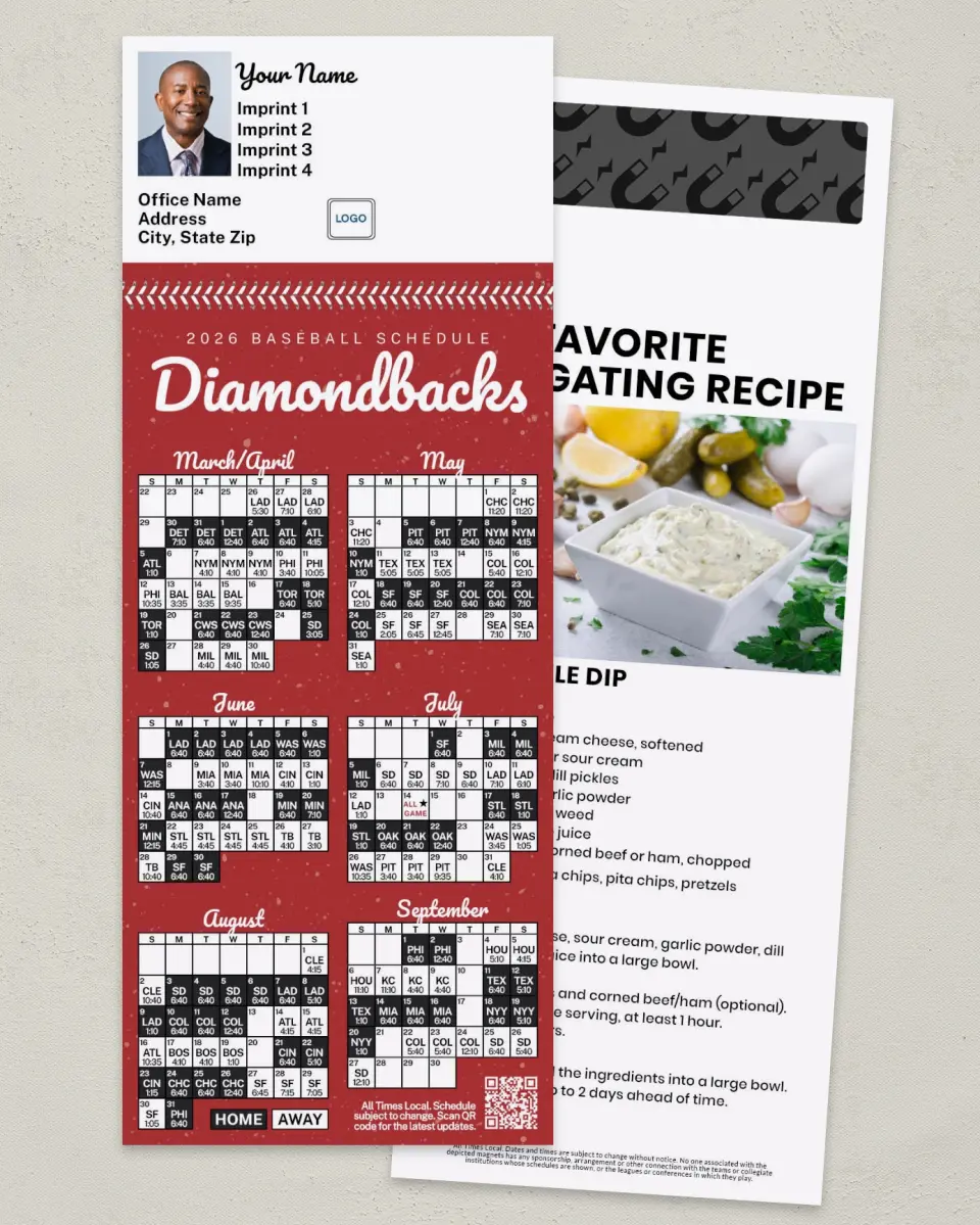 This is a 3½" x 9" Baseball Schedule MagnetCard called Diamondbacks printed in full color