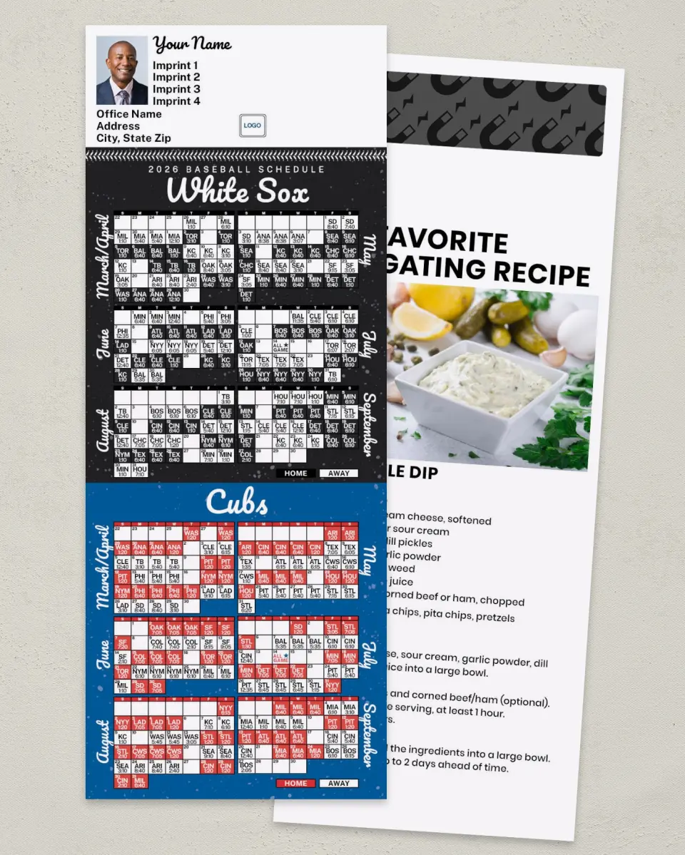 This is a 3½" x 9" Baseball Schedule MagnetCard called White Sox & Cubs printed in full color