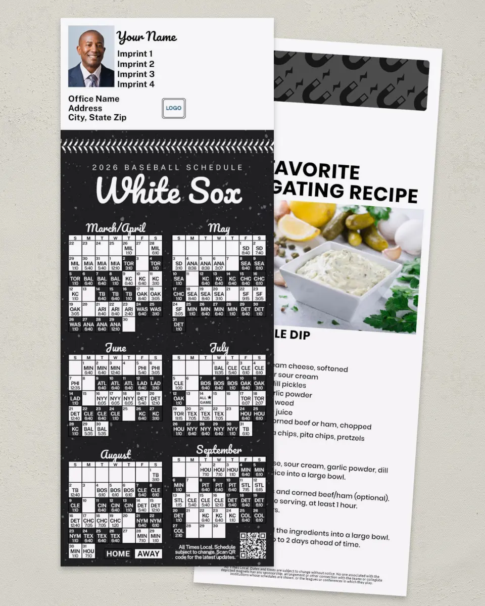 This is a 3½" x 9" Baseball Schedule MagnetCard called White Sox printed in full color