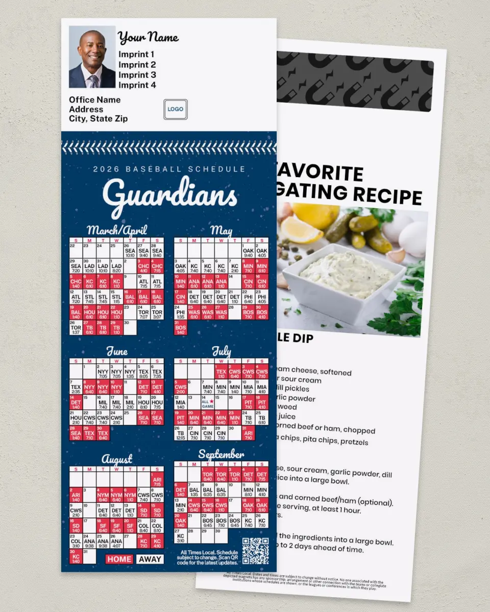 This is a 3½" x 9" Baseball Schedule MagnetCard called Guardians printed in full color